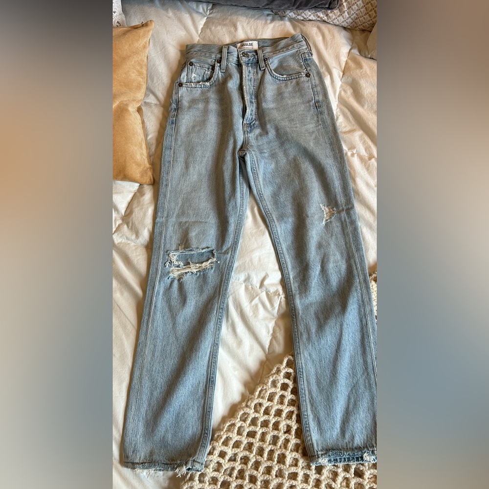 Agolde Riley Crop, Light Wash Denim Jeans, high rise, size US 22 (XXS)